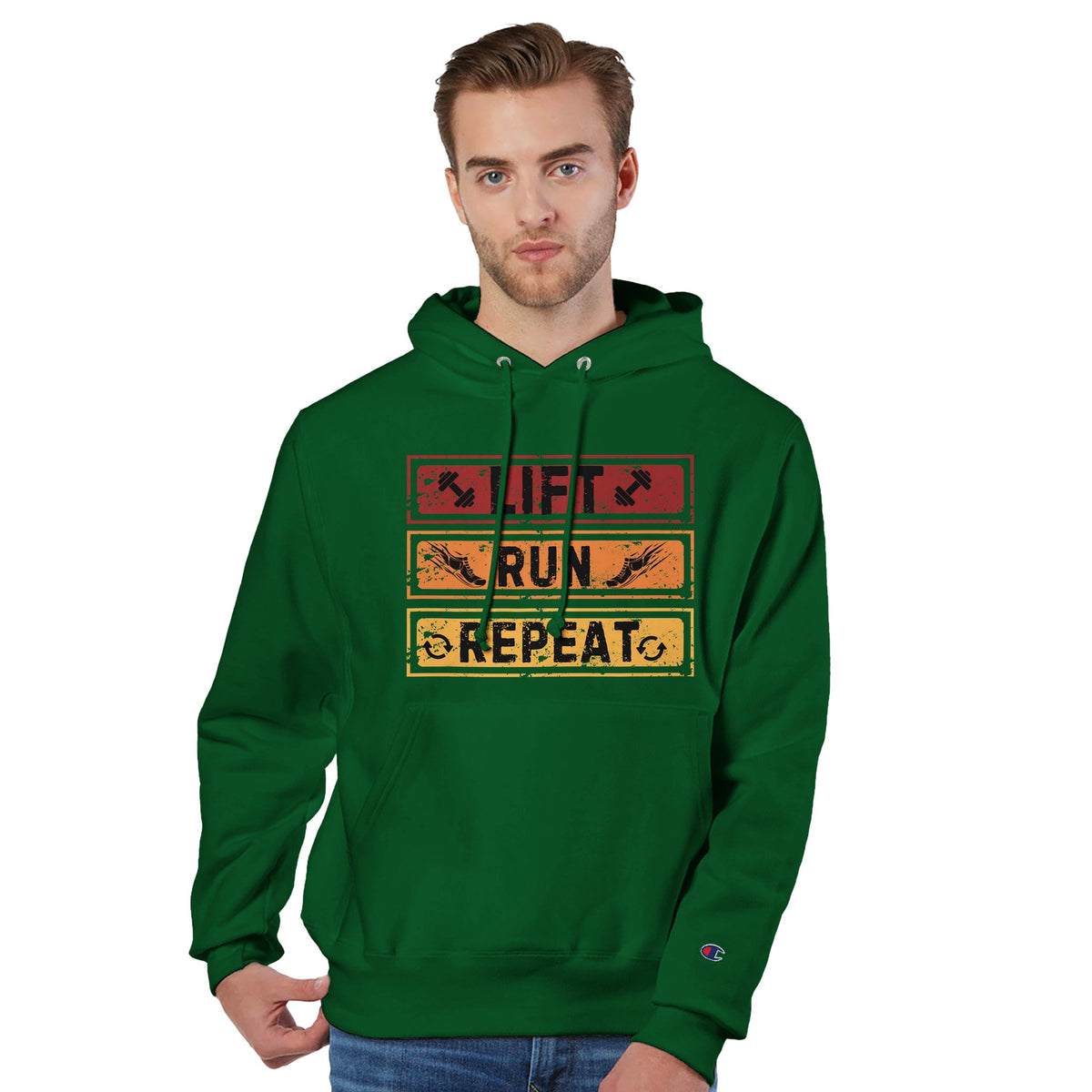 Lift, Run, Repeat - Champion Your Strength - Dark Green - Hoodies