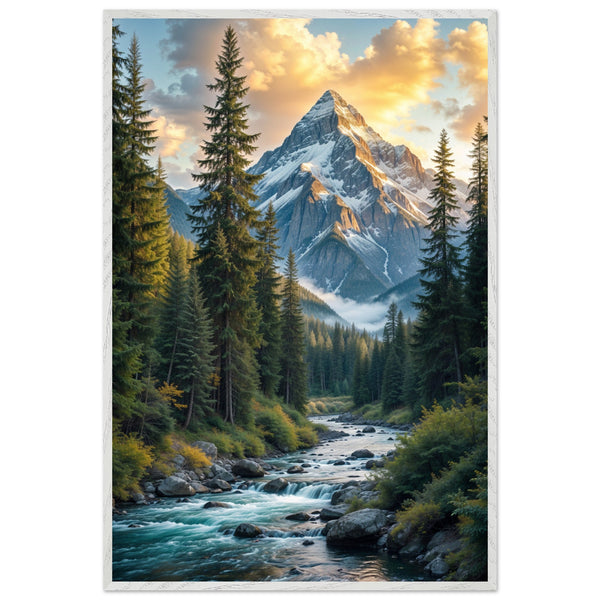 Golden Peaks - Sunrise Over a Flowing River - - Framed Posters