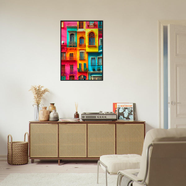 Vibrant Dreams - Colorful Cityscape Art - - Wooden Framed Poster