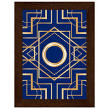 Art Deco Elegance - Blue & Gold Geometric Framed Print - 13x18 cm 5x7″ Dark wood frame - Wooden Framed Posters