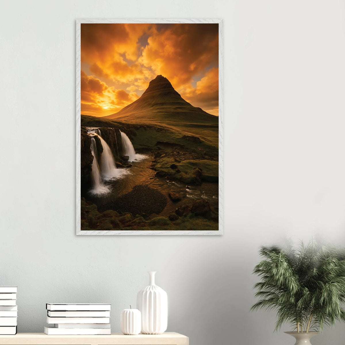 Gift Nature - Wooden Framed Poster of Mountain Sunset - White frame - Wooden Framed Posters