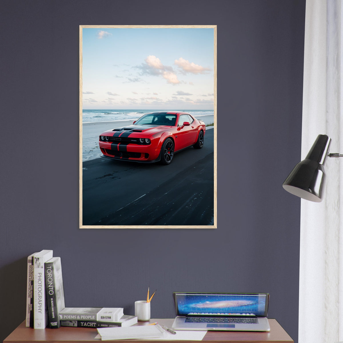 Dream Ride - Muscle Car by the Ocean Print - 60x90 cm 24x36″ Wood frame - Framed Posters