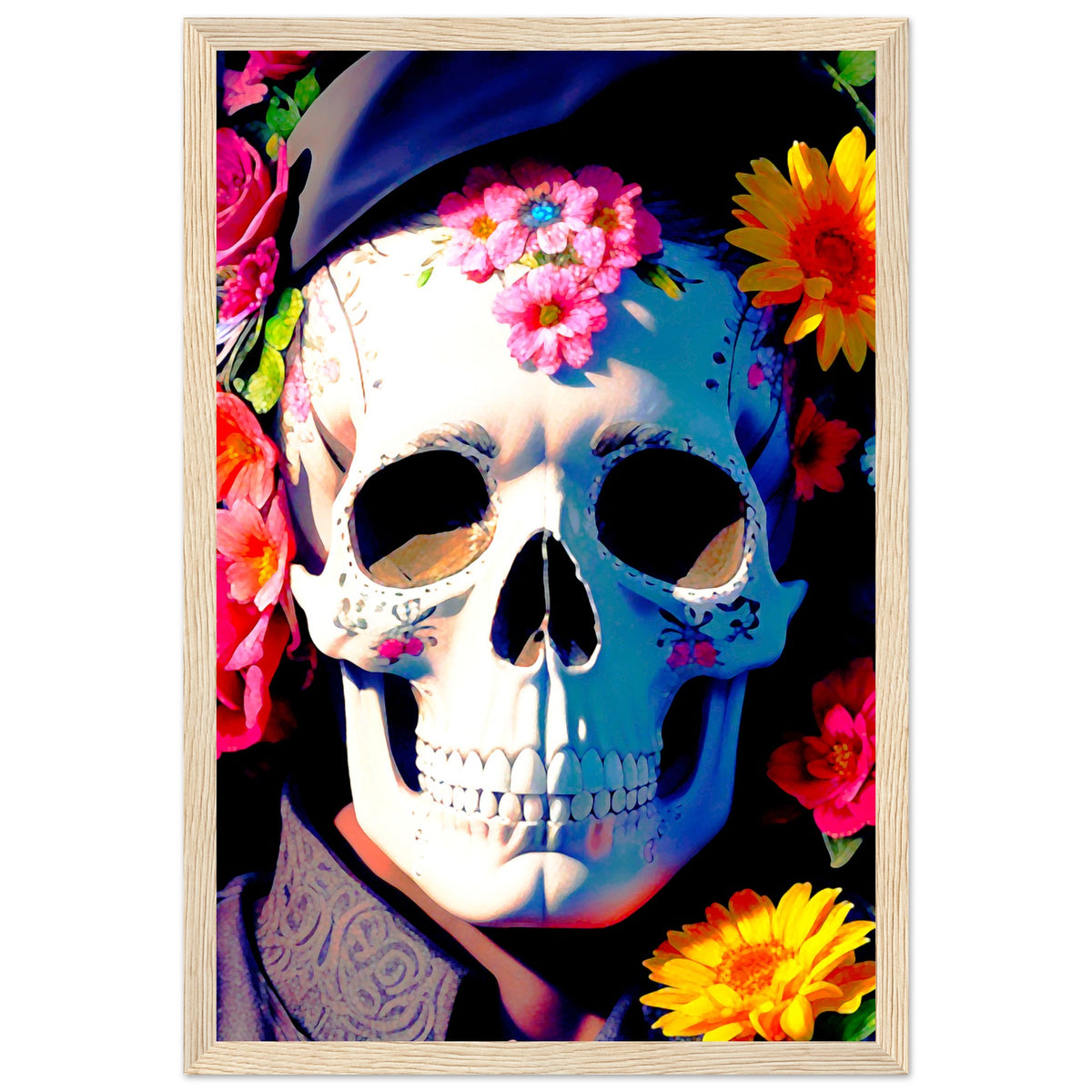 Mystical Bloom - Premium Floral Skull Poster - 30x45 cm 12x18″ Wood frame - Wooden Framed Posters