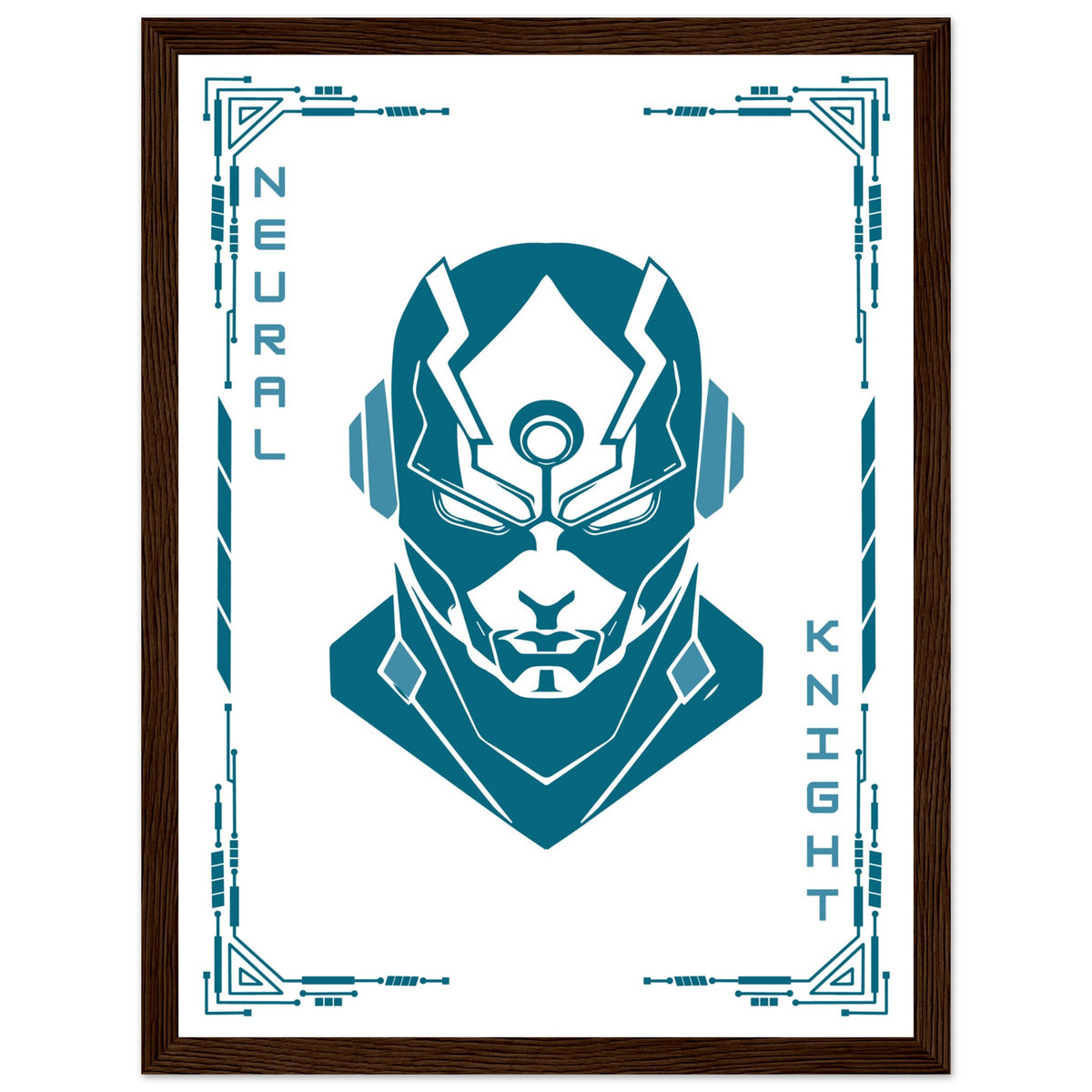 Transform Your Space - "Proton, Neural, Quantum Knights" Poster Set - 30x40 cm 12x16″ Dark wood frame Neural Knight - Wooden Framed Posters