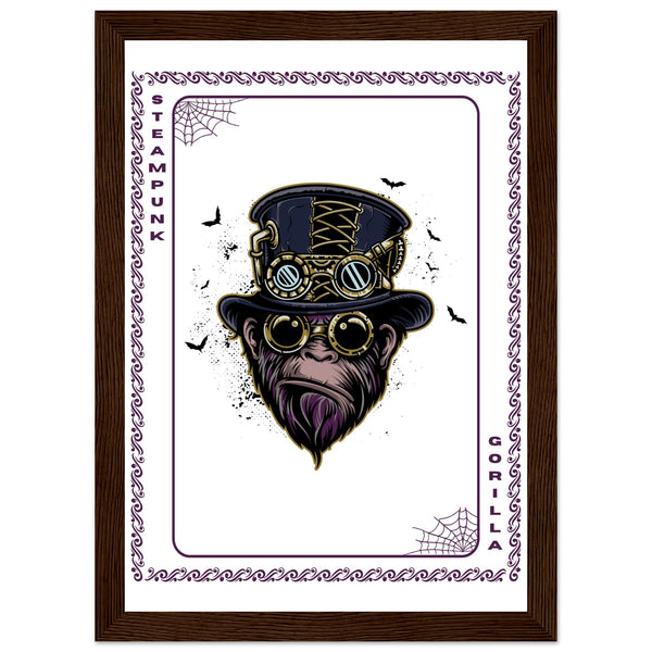 Elevate Your Decor - Steampunk, Funky, and Urban Gorilla Poster Set - A4 21x29.7 cm 8x12″ Dark wood frame Steampunk Gorilla - Wooden Framed Posters