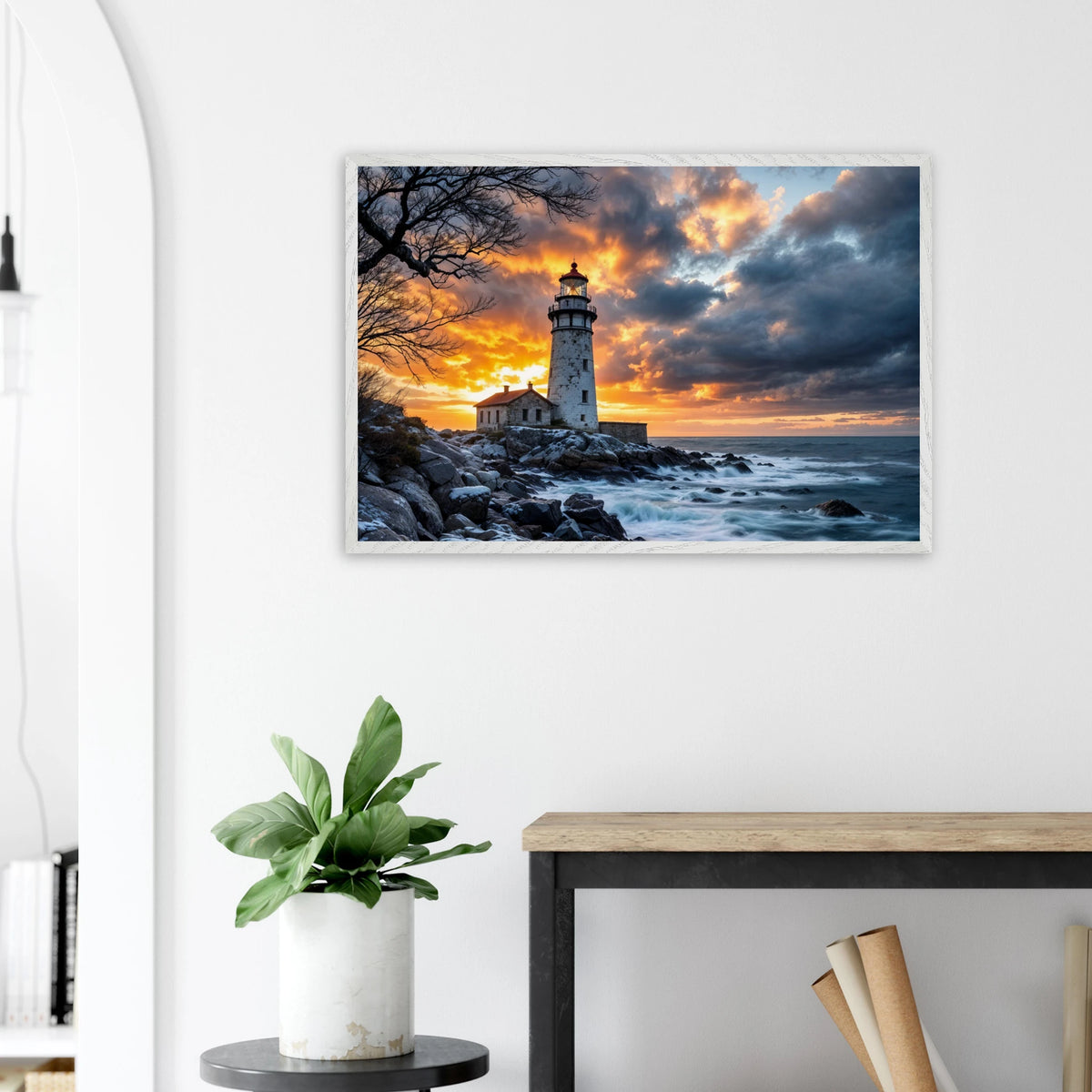 Framed Lighthouse Poster – Gift Nautical Nostalgia - White frame - Wooden Framed Posters