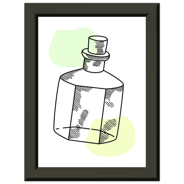 Vintage Charm - Line Art Bottle with Pastel Accents - 13x18 cm 5x7″ - Metal Framed Posters