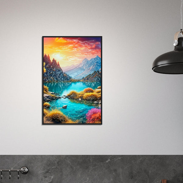 Mountain Serenity - Tranquil Landscape Art - - Wooden Framed Poster