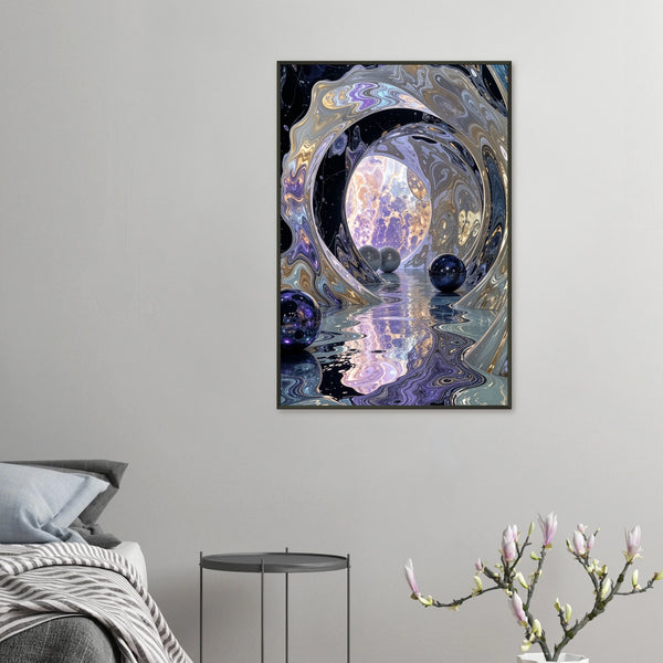 Celestial Dreamscape - Abstract Moon & Spheres Poster - 60x90 cm 24x36″ - Metal Framed Posters