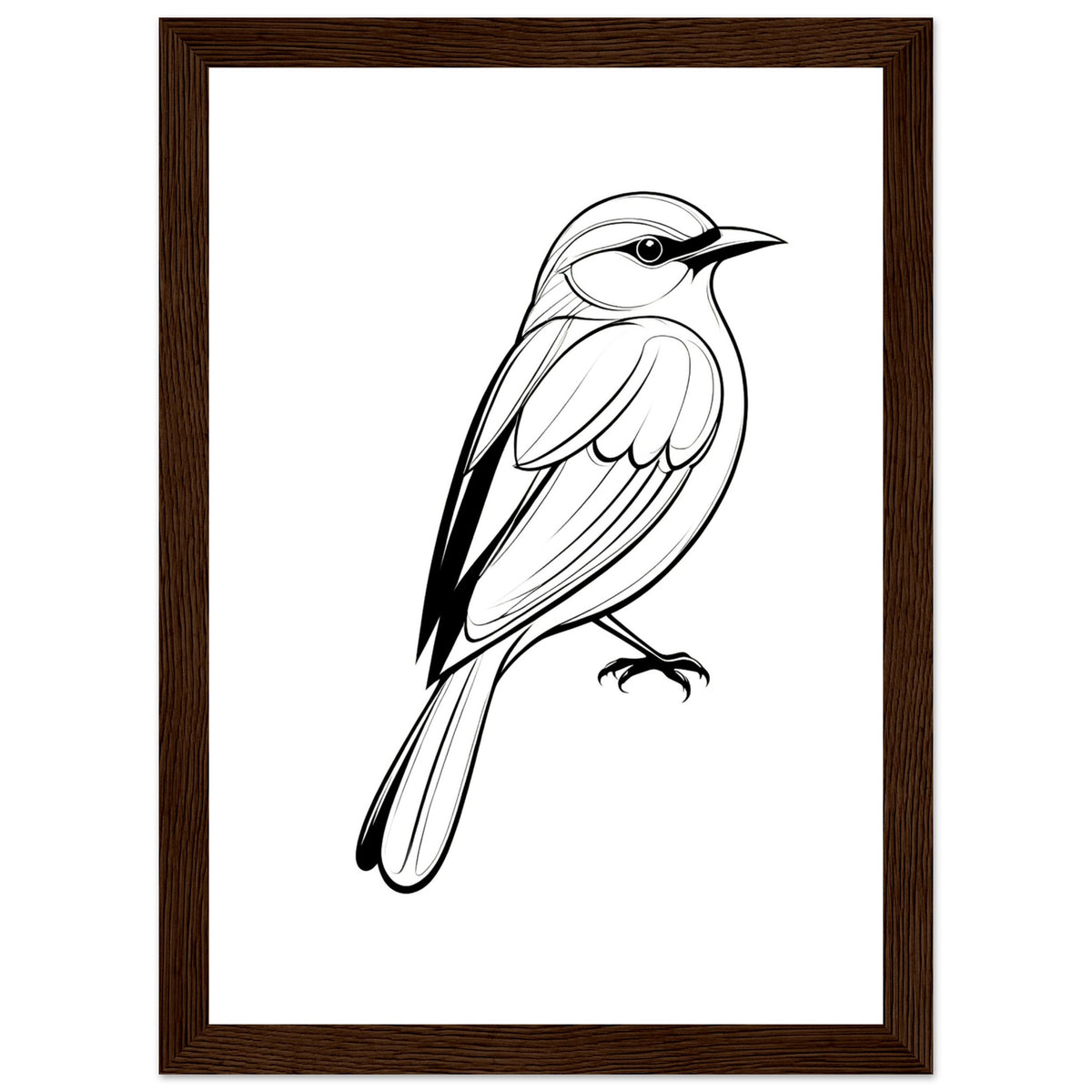 Serenity in Lines - Framed Bird Poster - A4 21x29.7 cm 8x12″ Dark wood frame - Framed Posters