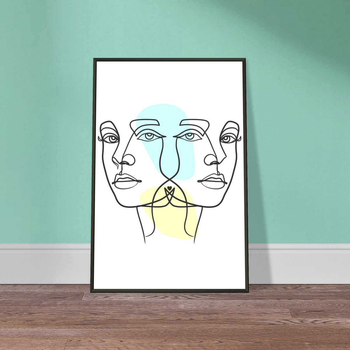 Twins in Harmony - Minimalist Faces with Pastel Touch - - Metal Framed Posters