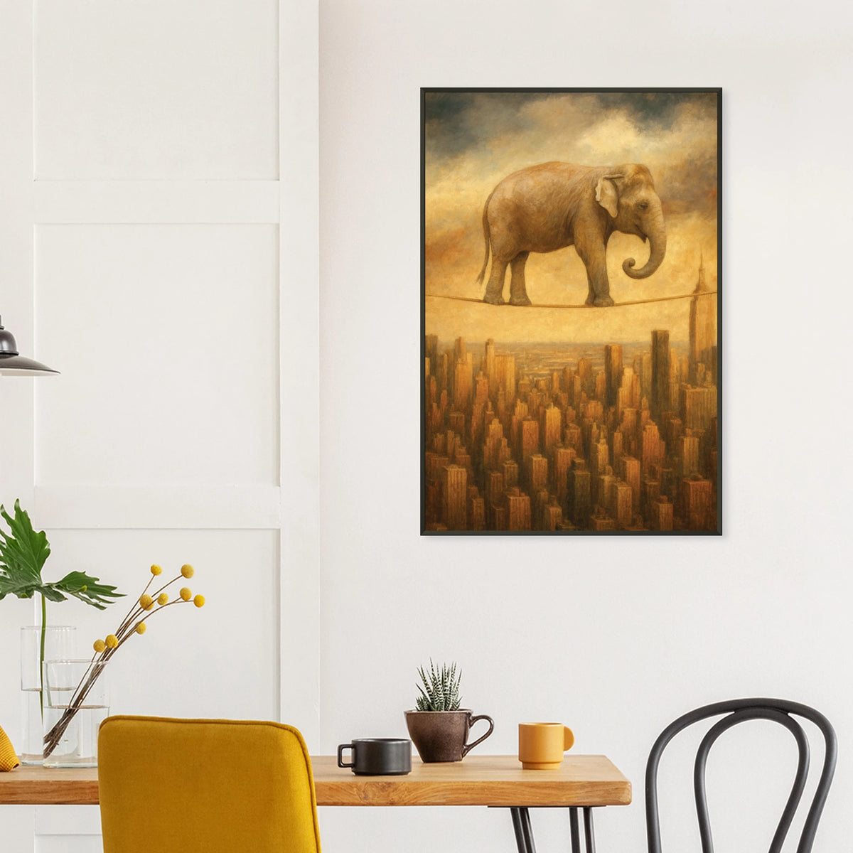 Give Big Dreams – Elephant on Wire Metal Framed Poster - - Metal Framed Posters