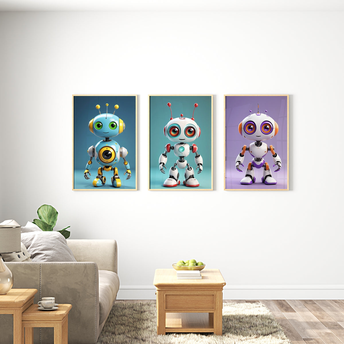 Playful Robot Companions Set - 24x36 - Framed Posters