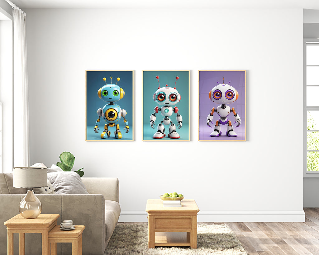 Playful Robot Companions Set - 24x36 - Framed Posters