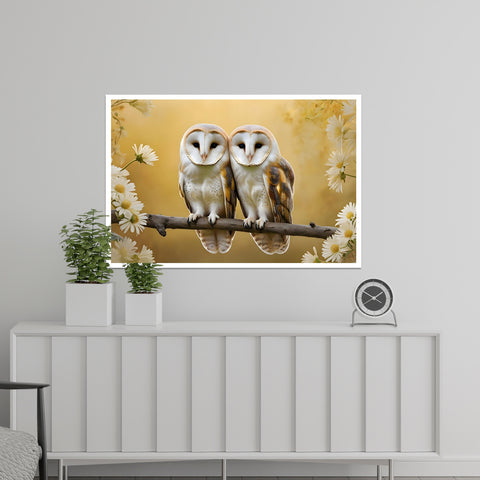 Image of Barn Owls in Bloom - A Serene Pair