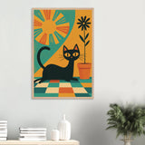 Retro Cat Vibe Wooden Framed Poster – A Gift Full of Charm - Wood frame - Wooden Framed Posters