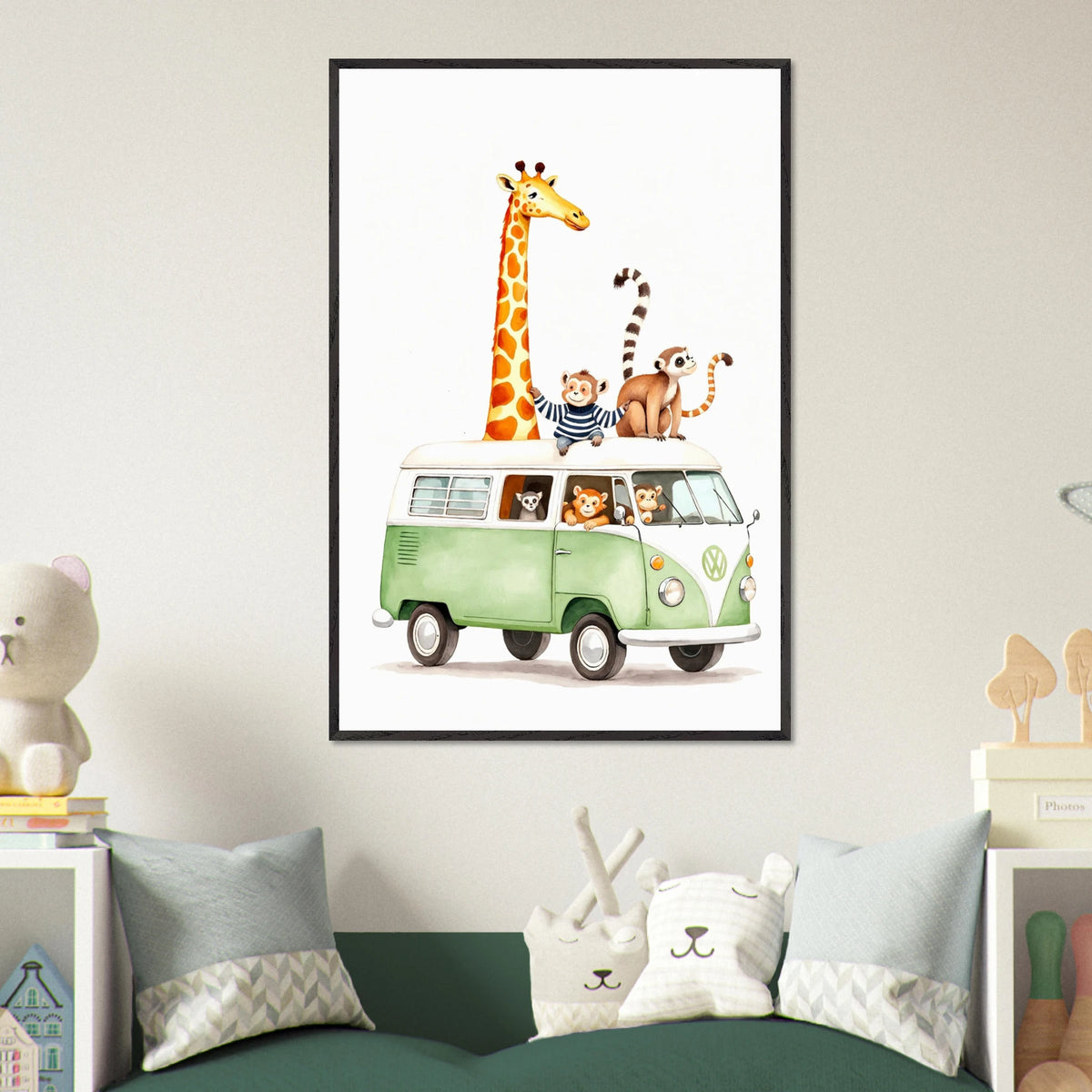 Joy Ride – Safari Van Wall Art for Kids - Black frame - Wooden Framed Posters