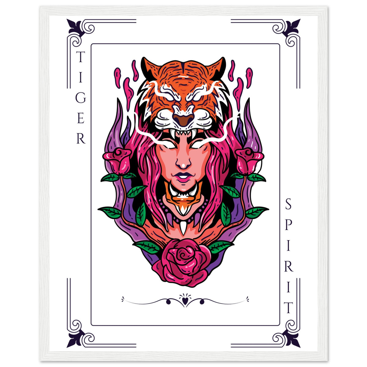 Artistry Unleashed - Warrior, Sacred Bull, and Tiger Spirit - 40x50 cm 16x20″ White frame Tiger Spirit - Wooden Framed Posters