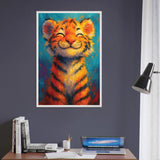 Smiling Tiger Wooden Poster – Gift of Joy & Courage - - Wooden Framed Posters