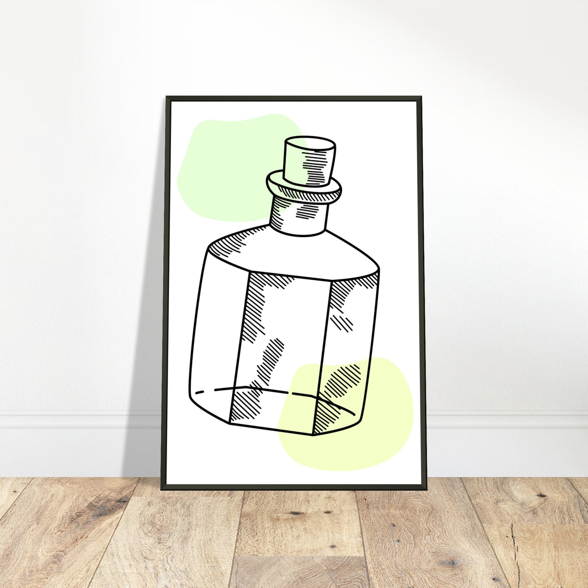 Vintage Charm - Line Art Bottle with Pastel Accents - - Metal Framed Posters