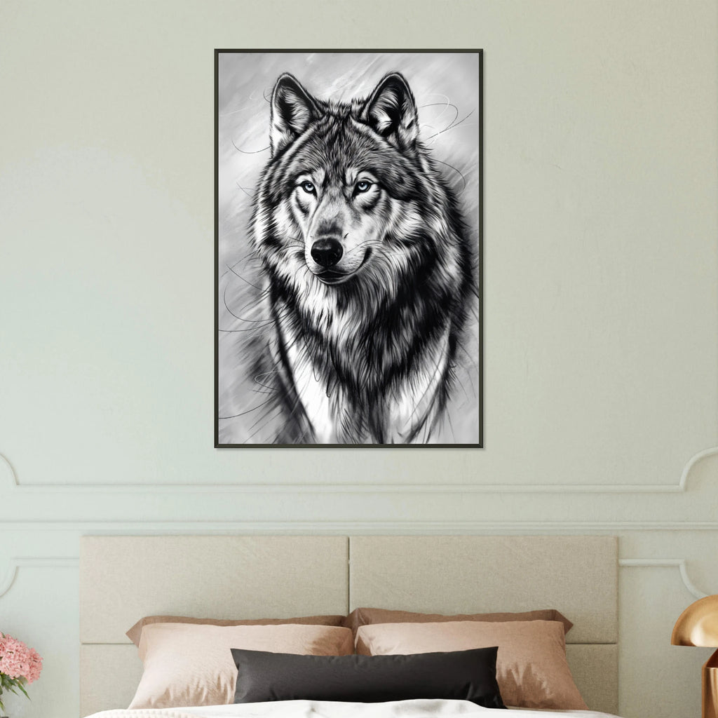 Spirit of the Wolf - Blue-Eyed Serenity - 60x90 cm 24x36″ - Metal Framed Posters