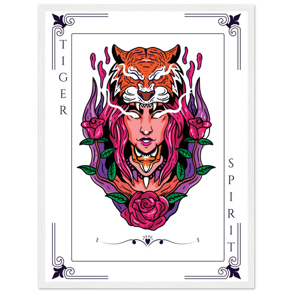 Artistry Unleashed - Warrior, Sacred Bull, and Tiger Spirit - 45x60 cm 18x24″ White frame Tiger Spirit - Wooden Framed Posters