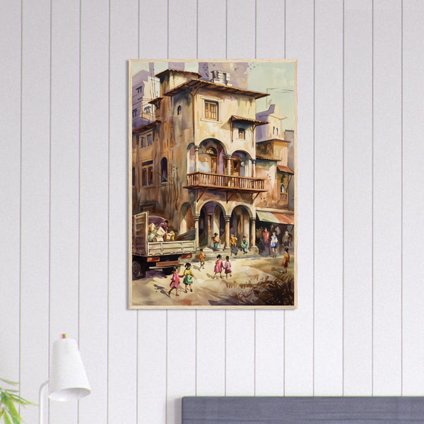 Urban Tapestry - Architectural Watercolor Print - Wood frame 60x90 cm 24x36″ - Wooden Framed Posters