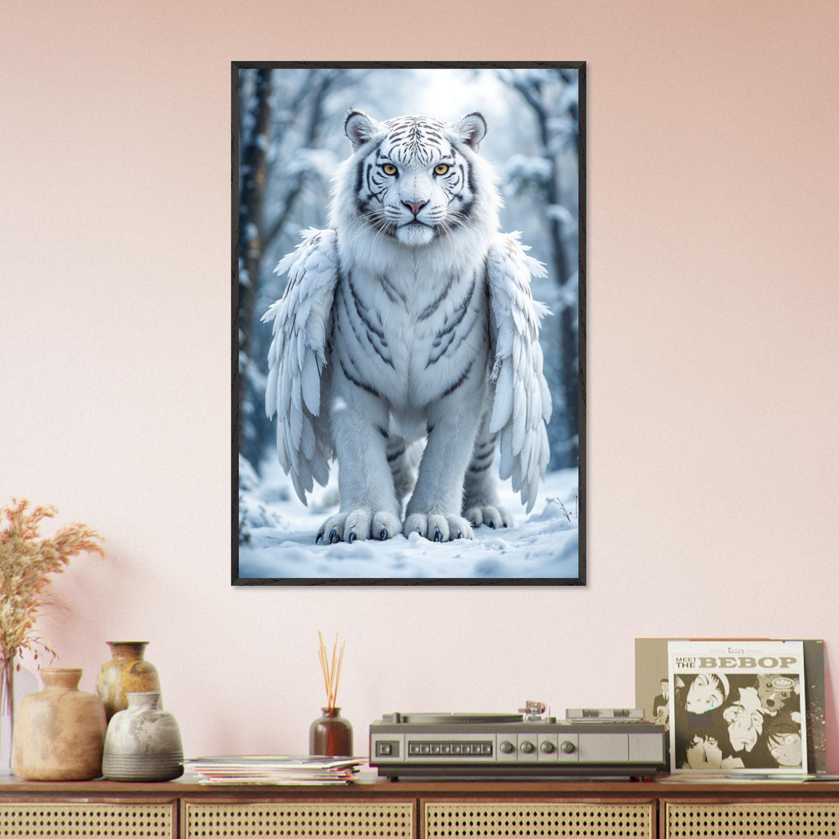 Frosted Elegance - Mythical White Tiger Framed Poster - Black frame - Framed Posters