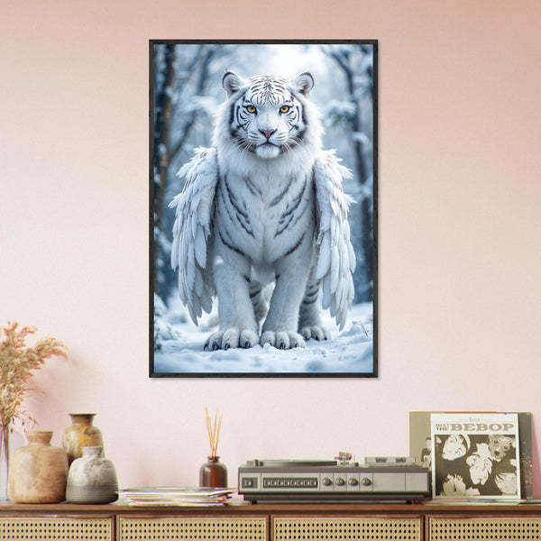 Frosted Elegance - Mythical White Tiger Framed Poster - Black frame - Framed Posters