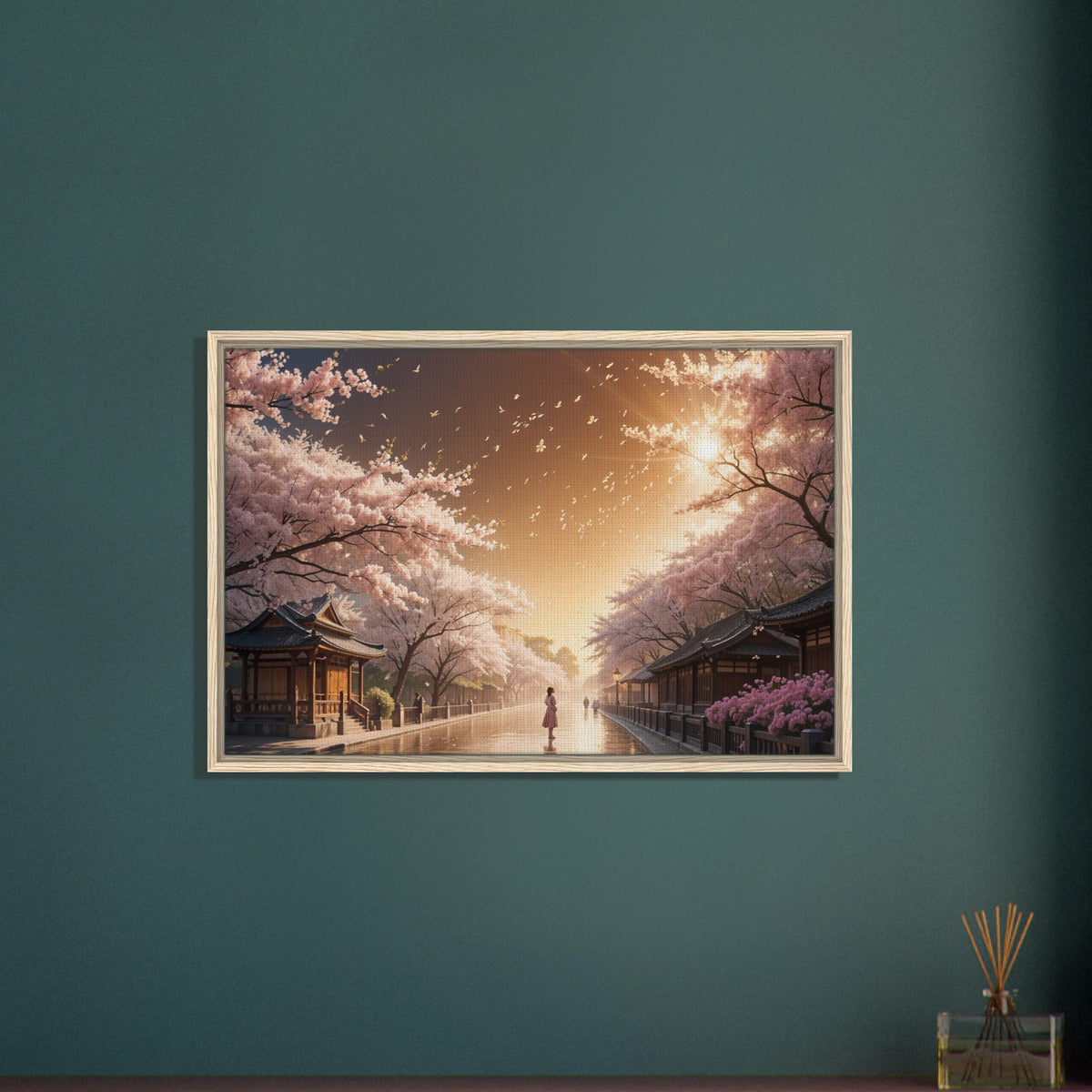 Golden Hour - Cherry Blossoms and Sunrise Canvas - - Framed Canvas