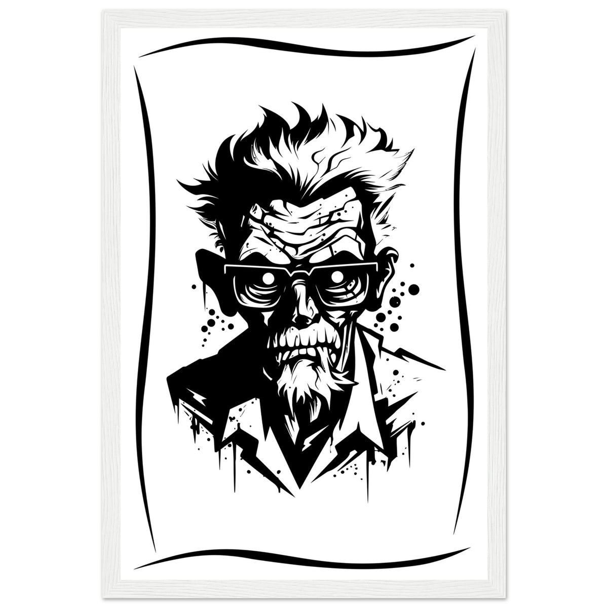 Edgy Artistry - Black and White Character - 30x45 cm 12x18″ White frame - Wooden Framed Posters