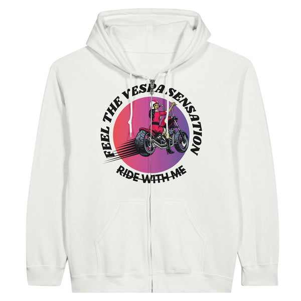 Feel the Freedom - Vespa Adventures Await With Zip Hoodie - White - Hoodies