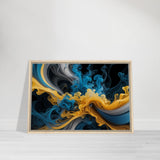 Ethereal Waves - Vibrant Motion in Blue and Yellow - - Framed Canvas