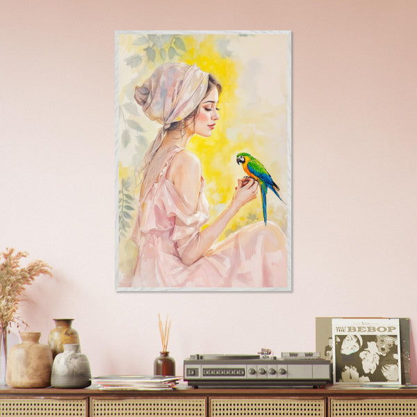 Grace in Bloom - Feminine Portrait with Tropical Flair - White frame - Framed Posters