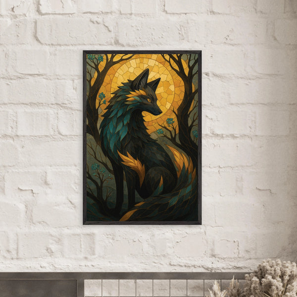 Mystical Fox Wooden Framed Poster - Gift for Art Lovers - Black frame - Wooden Framed Posters