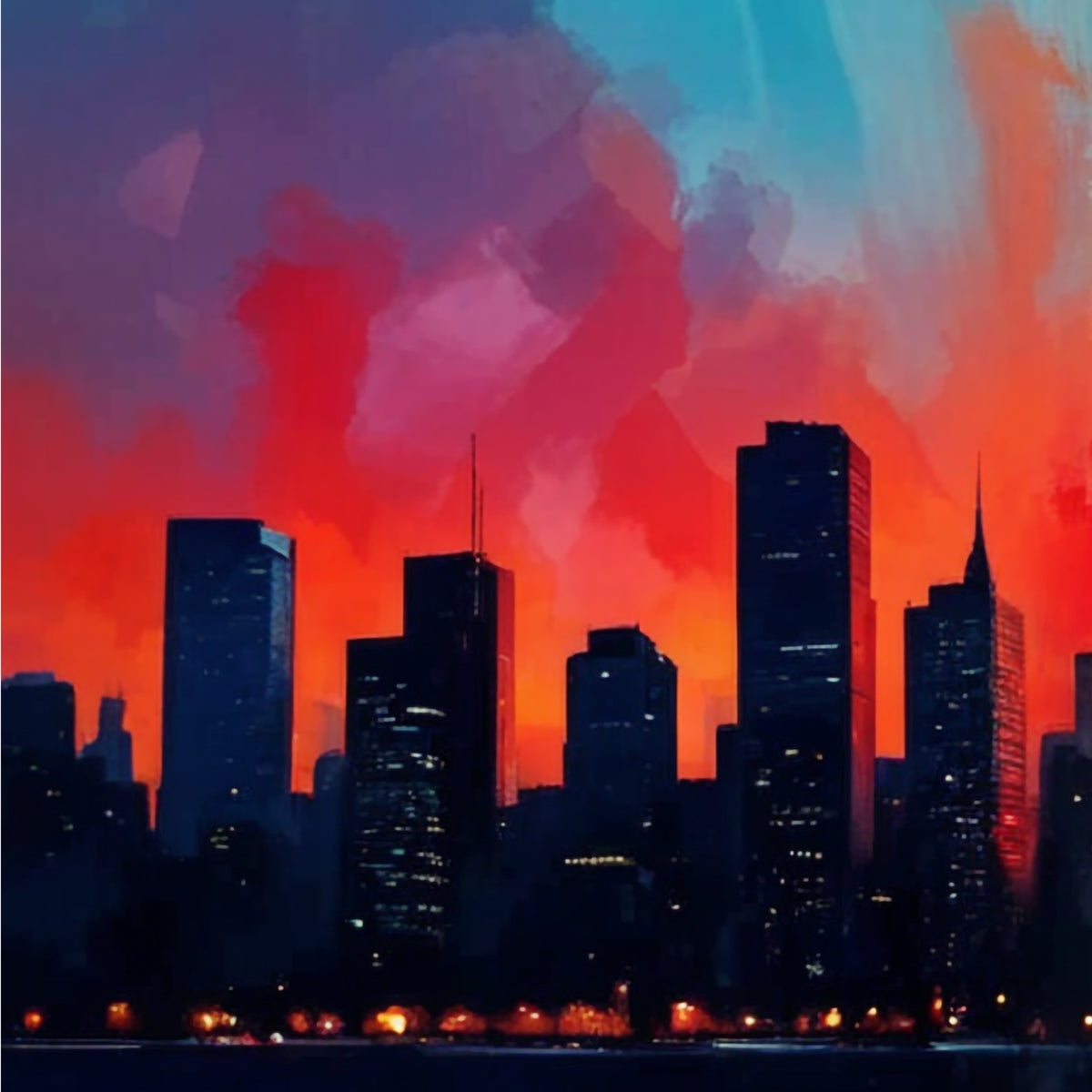 Radiant Cityscape at Dusk - - Framed Posters