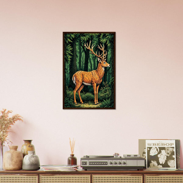 Timeless Beauty - Deer in the Forest Framed Print - 40x60 cm 16x24″ Dark wood frame - Framed Posters