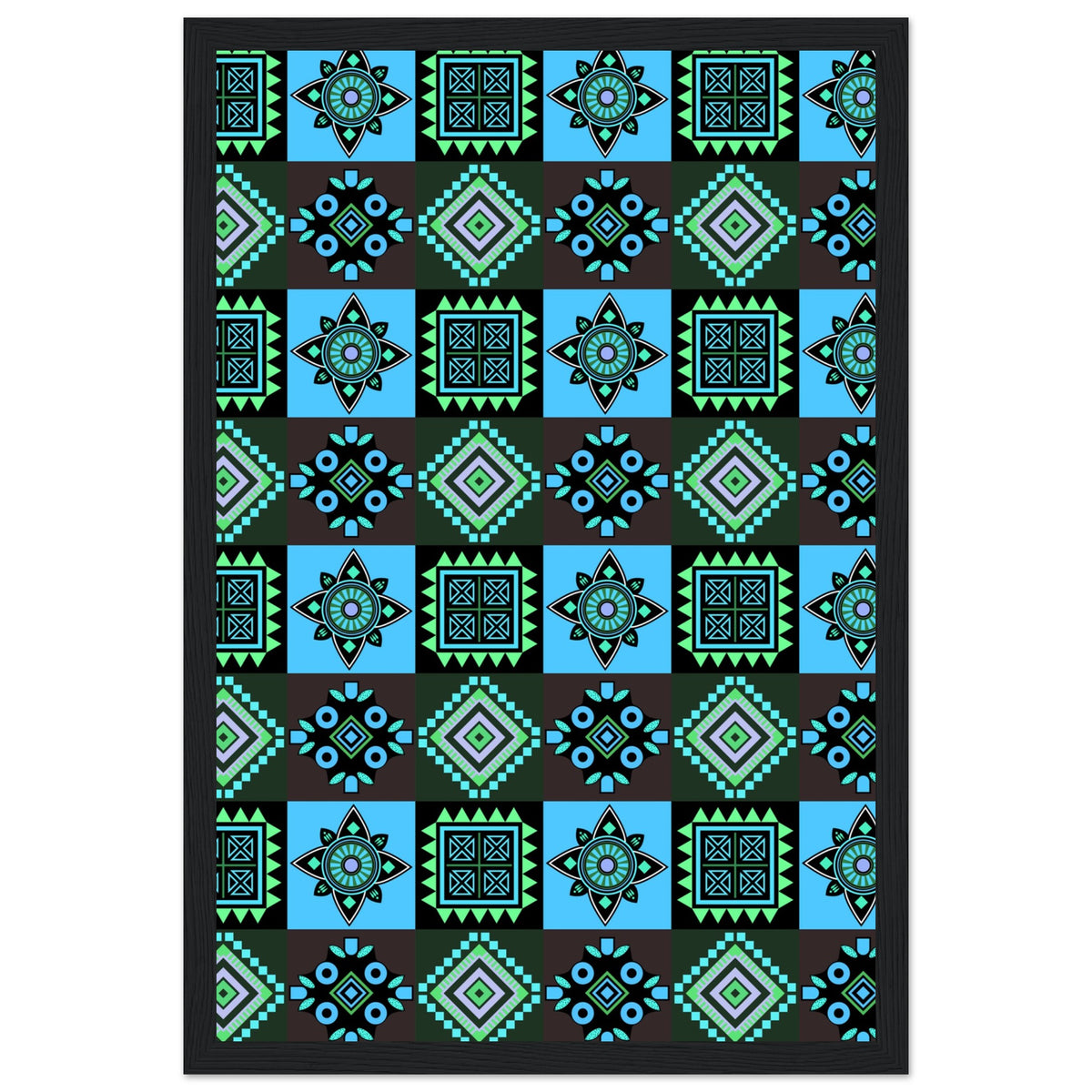 Symmetry in Blue - Luxurious Framed Print - 30x45 cm 12x18″ Black frame - Wooden Framed Posters