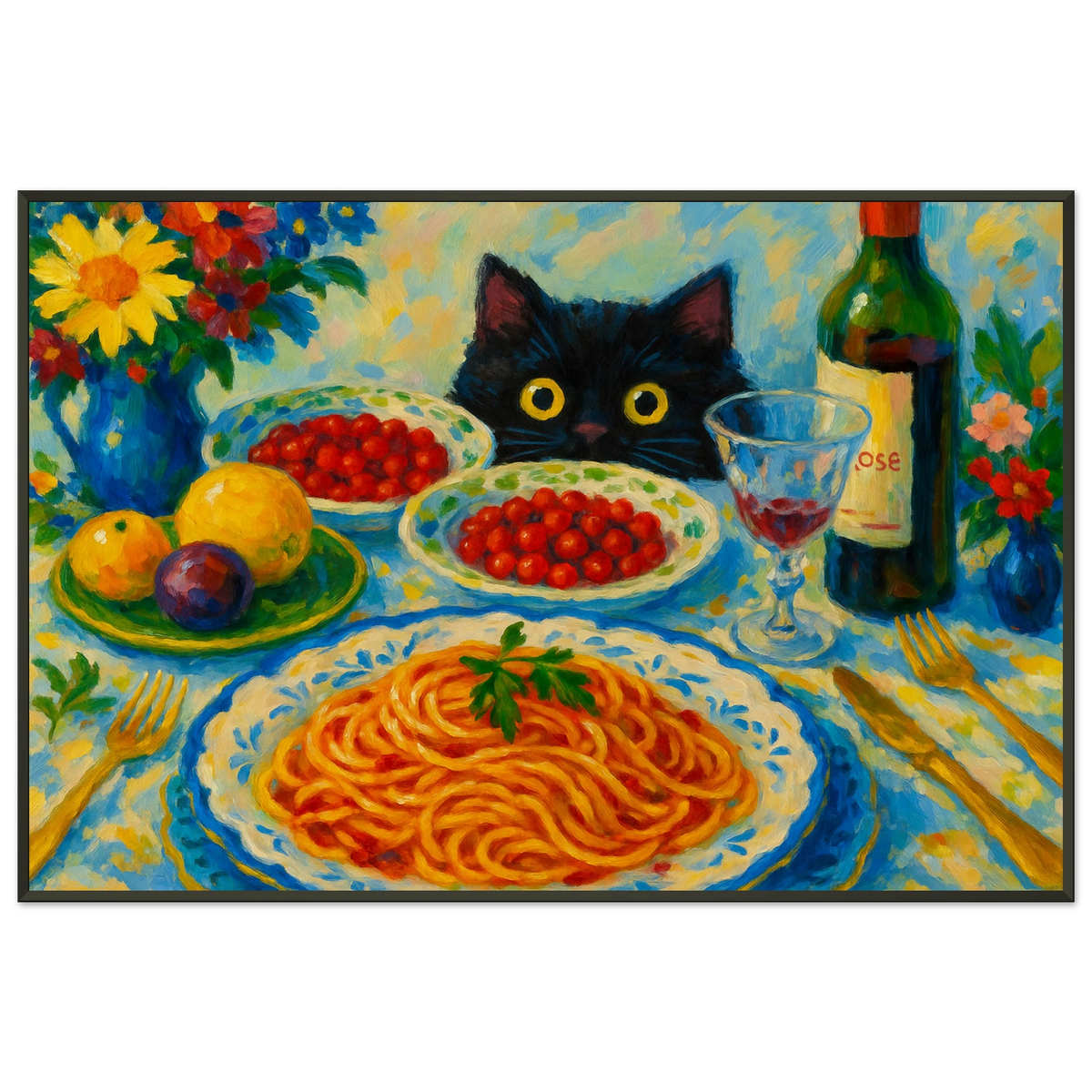 Gift Joyful Moments – Cat Dinner Metal Framed Poster - - Metal Framed Posters