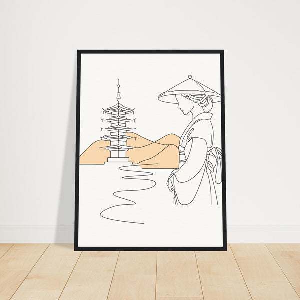 Serene Japanese Elegance - Framed Line Art - 45x60 cm 18x24″ Black frame - Wooden Framed Posters