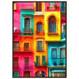 Vibrant Dreams - Colorful Cityscape Art - 70x100 cm 28x40″ Dark wood frame - Wooden Framed Poster