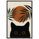 Sunset Whiskers – Minimal Cat Art Wooden Frame Gift - Black frame - Wooden Framed Posters