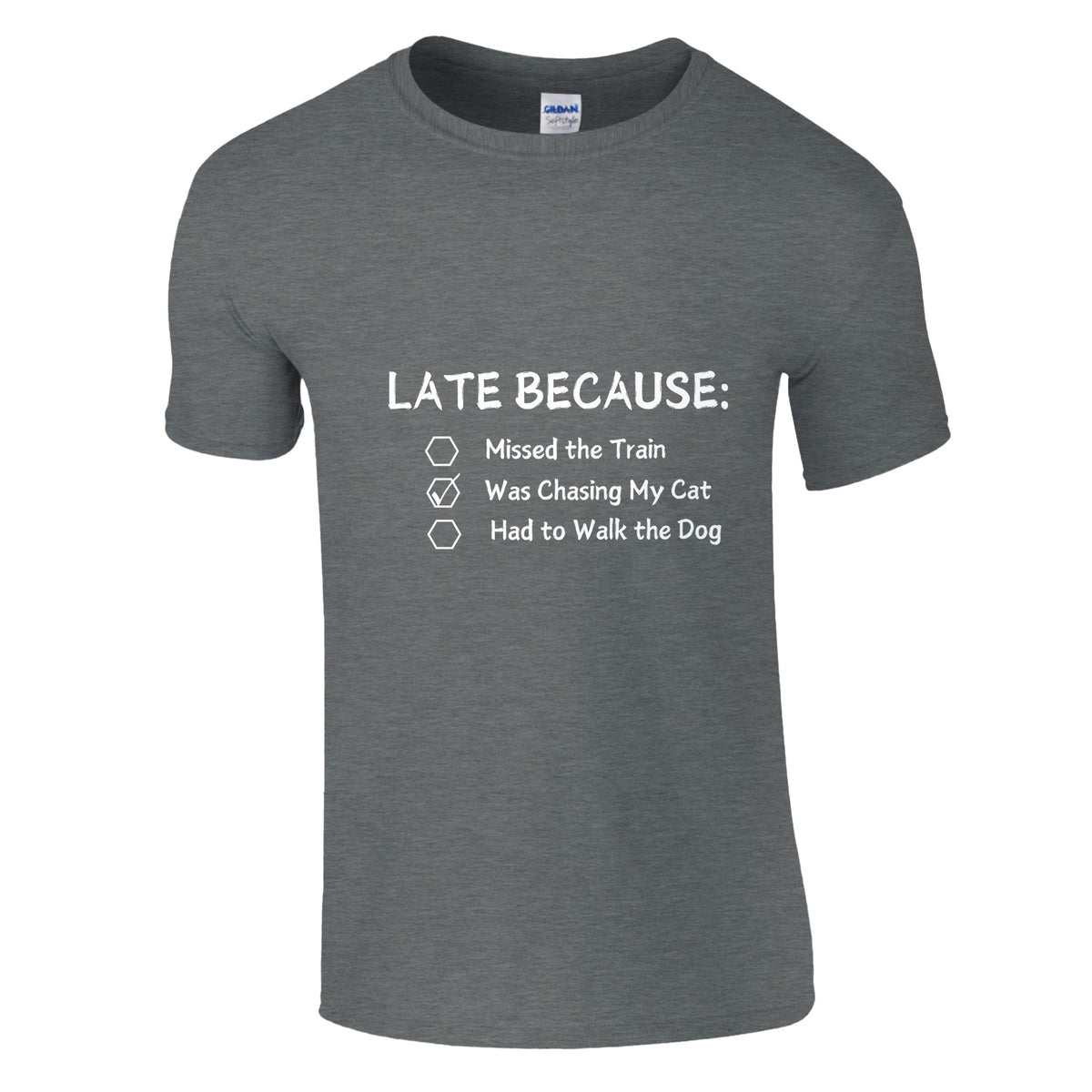 Late Again - Humorous Excuses Graphic Tee - Graphite Heather - Crewneck T-shirts