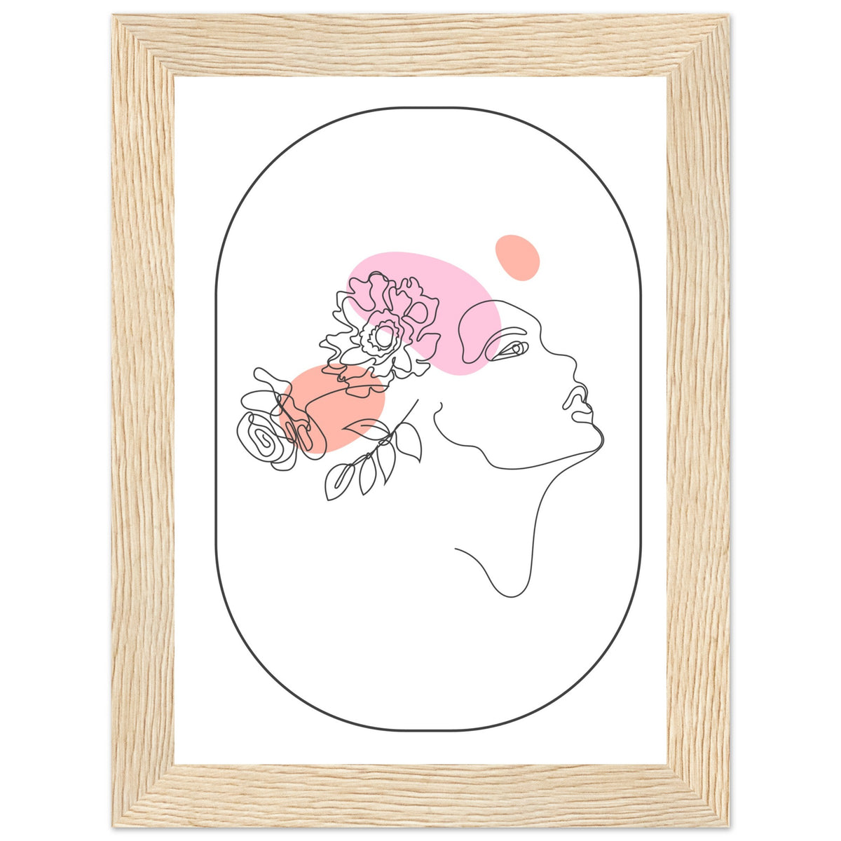 Ethereal Blossom Muse - Framed Line Art Poster - 13x18 cm 5x7″ Wood frame - Wooden Framed Posters