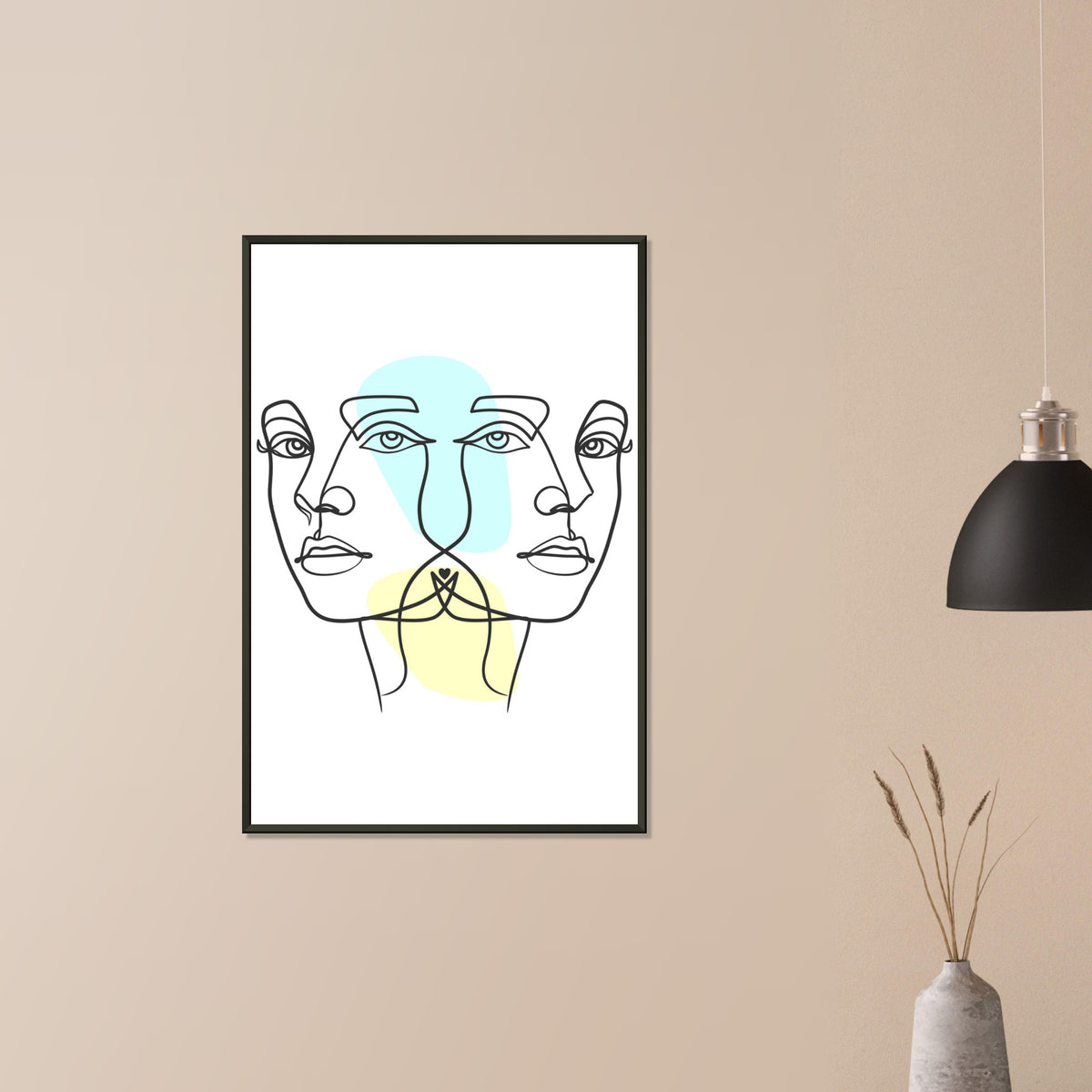 Twins in Harmony - Minimalist Faces with Pastel Touch - - Metal Framed Posters