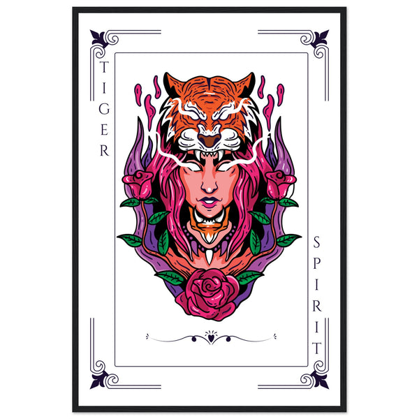 Artistry Unleashed - Warrior, Sacred Bull, and Tiger Spirit - 60x90 cm 24x36″ Black frame Tiger Spirit - Wooden Framed Posters