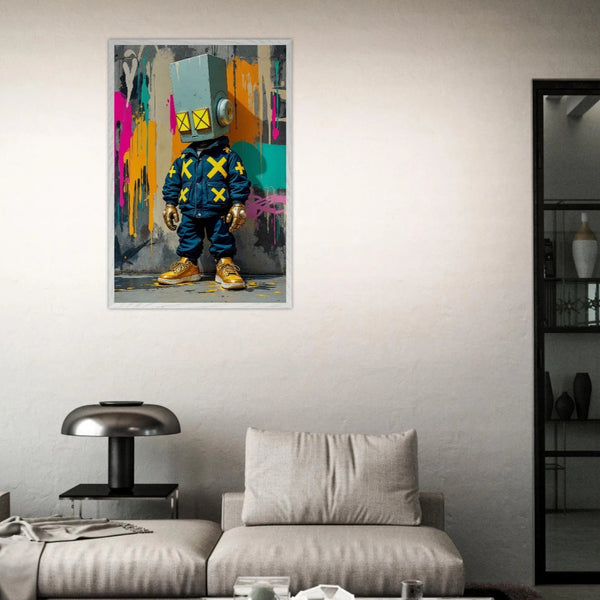 Gift Bold Energy – StreetBot Pop Art Framed Poster - White frame - Wooden Framed Posters