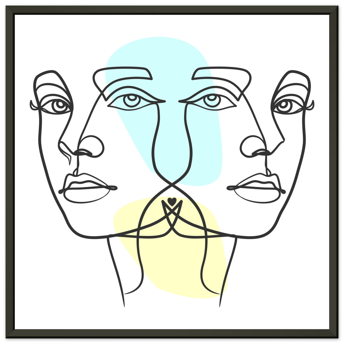 Twins in Harmony - Minimalist Faces with Pastel Touch - 50x50 cm 20x20″ - Metal Framed Posters