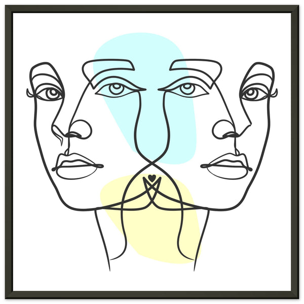 Twins in Harmony - Minimalist Faces with Pastel Touch - 50x50 cm 20x20″ - Metal Framed Posters