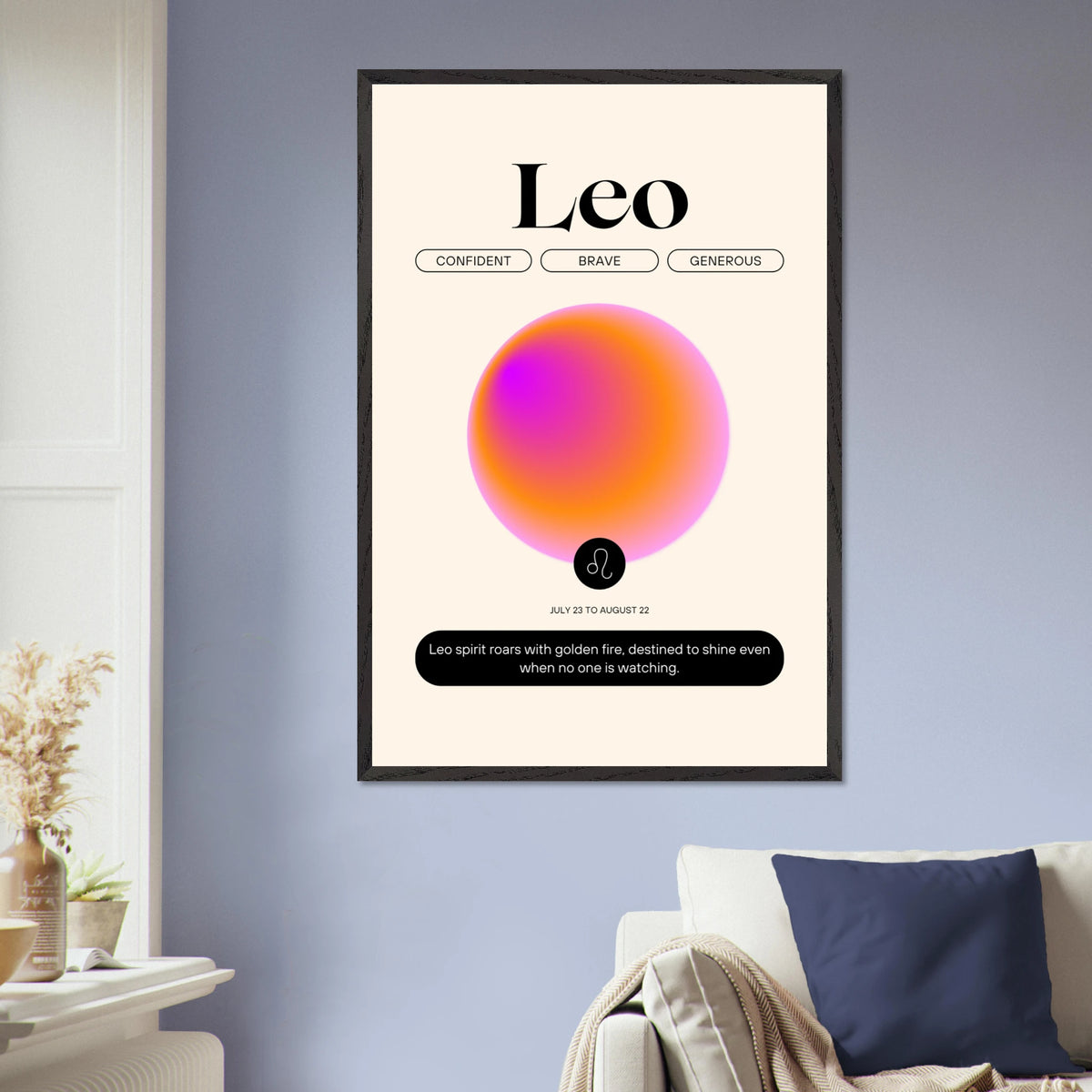 Zodiac Wall Art Framed Poster for Astrology Lovers - Black frame Leo - Wooden Framed Posters